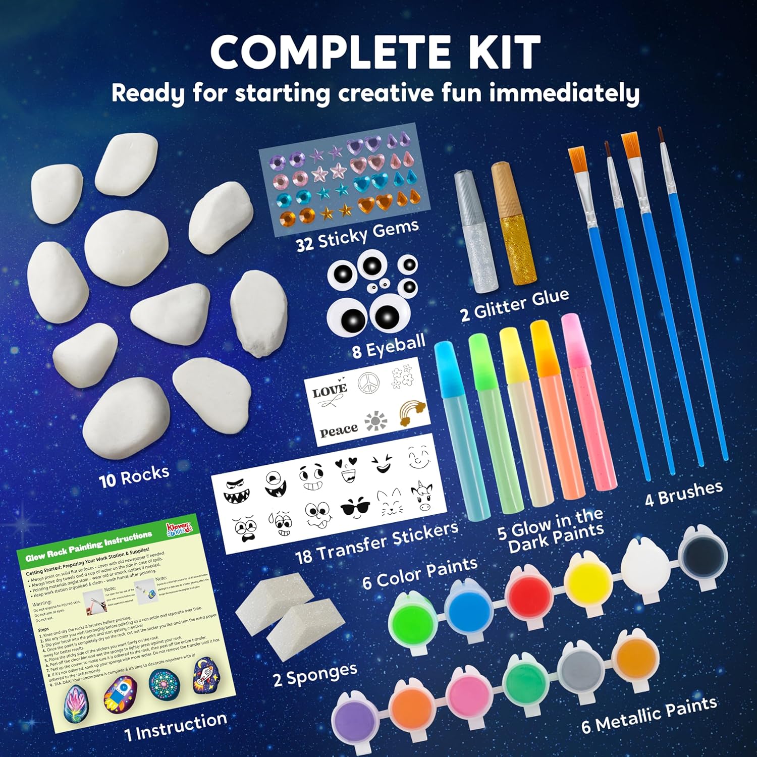 Rock Painting Kit- Glow in The Dark Rock Kit, Arts and Crafts for Kids Ages 6-12, Art Supplies Toy, Kids Craft Paint