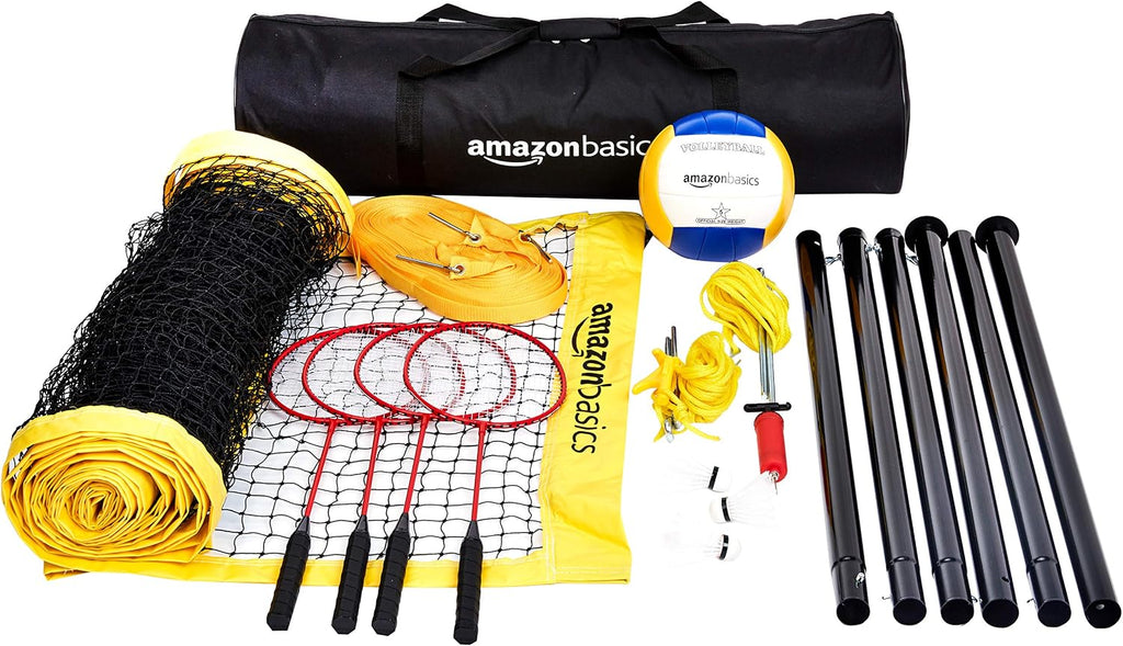 Portable Outdoor Volleyball and Badminton Combo Set with Sturdy Poles and Storage Bag