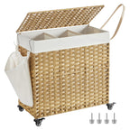 Rolling Laundry Hamper with Lid, 140 L Synthetic Rattan