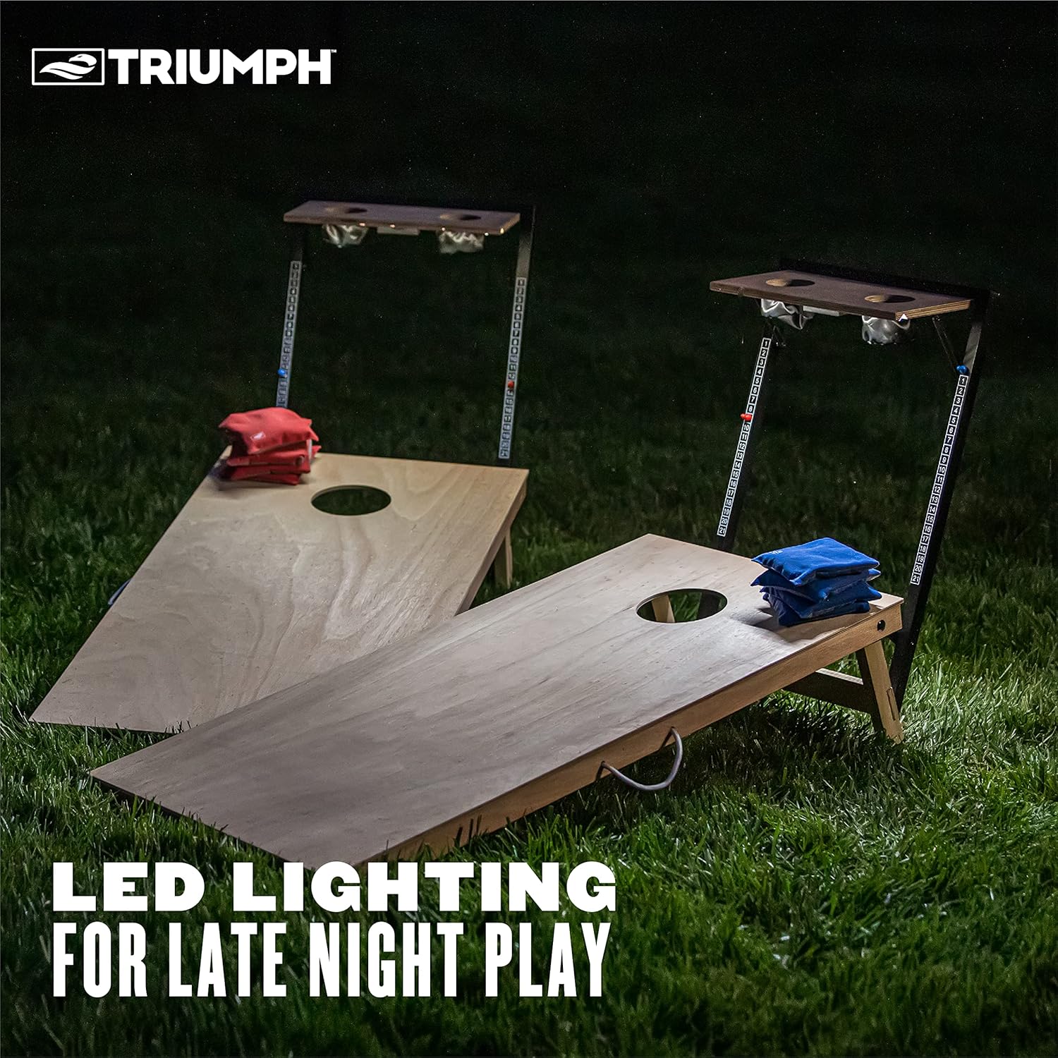 Triumph 2x4 Cornhole Set with Integrated Caddy and LED Lights – Full-Size Cornhole Boards with Cup Holders, Snack