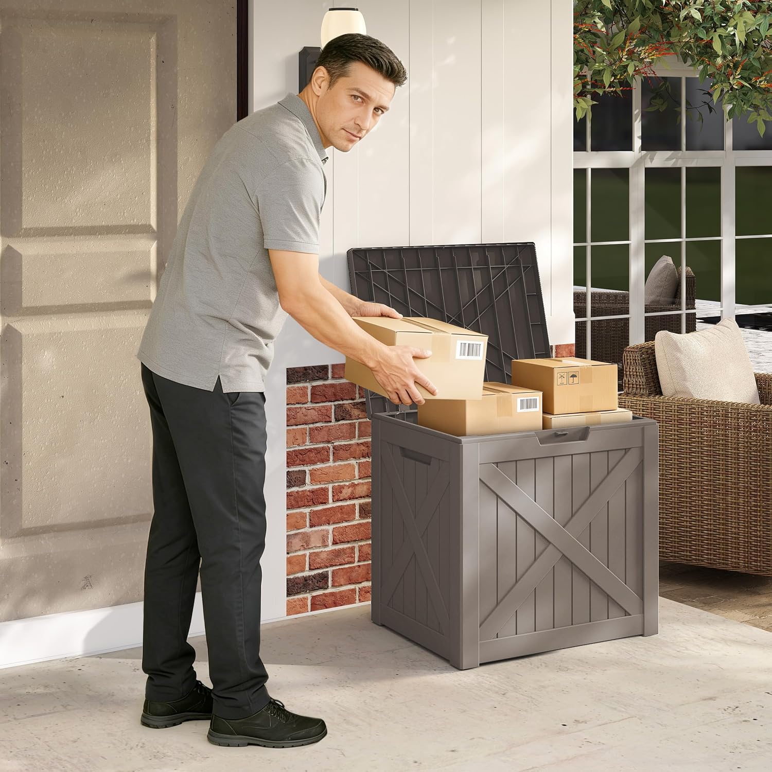 45Gal Lockable Package Delivery Box Waterproof Outdoor Storage Box | Compact resin parcel drop box for porch