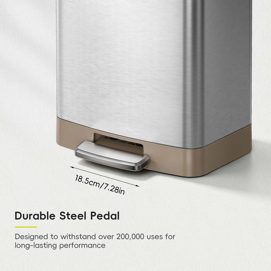Hudson Matte Stainless 50 Liter/13.2 Gallon Step Trash Can with Rear Trash Bag Storage Compartment