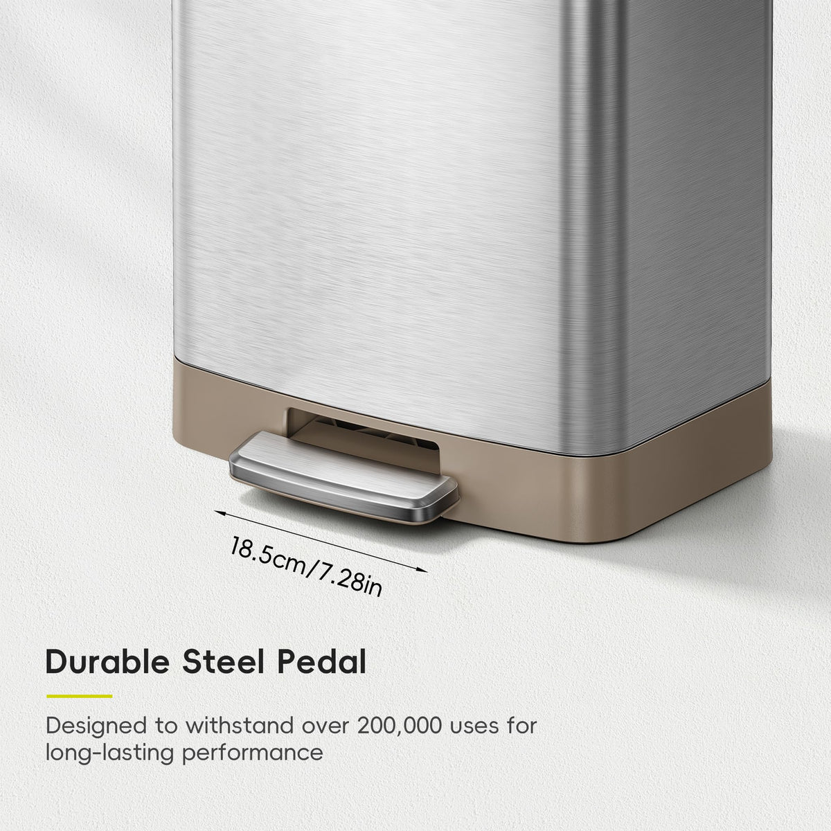 Hudson Matte Stainless 50 Liter/13.2 Gallon Step Trash Can with Rear Trash Bag Storage Compartment