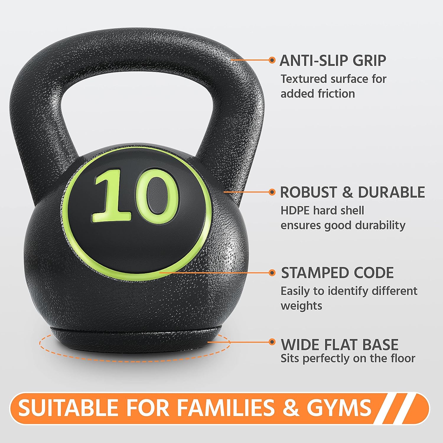 4 Piece Kettlebell Set 5lb 10lb 15lb 20lb Strength Training Black | HDPE and concrete kettlebells support varied