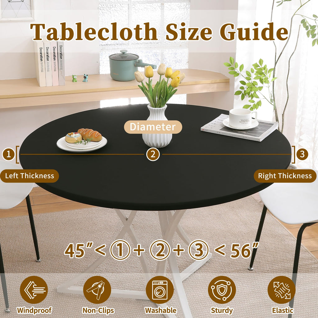 Round Elastic Fitted Tablecloth for 45"-56" Tables, Black