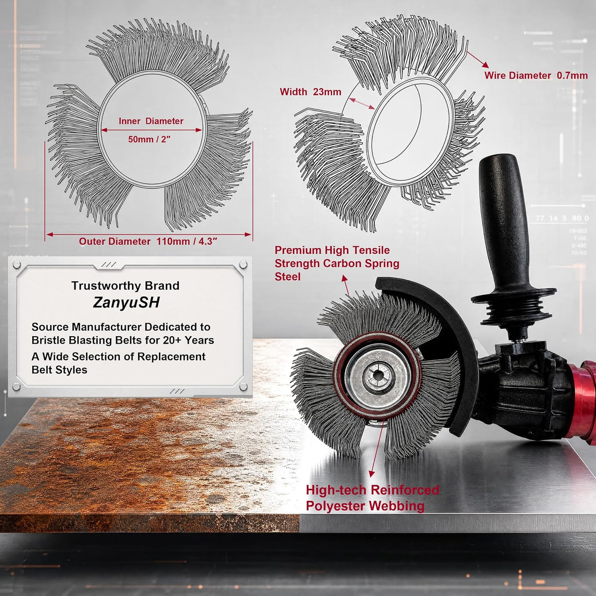 Abrasive Wire Wheel Belts, 23mm Bristle Blasting Wheels, 1PCS
