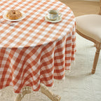 Fall Gingham Round Tablecloth with Tassel, Orange, 70" x 70"