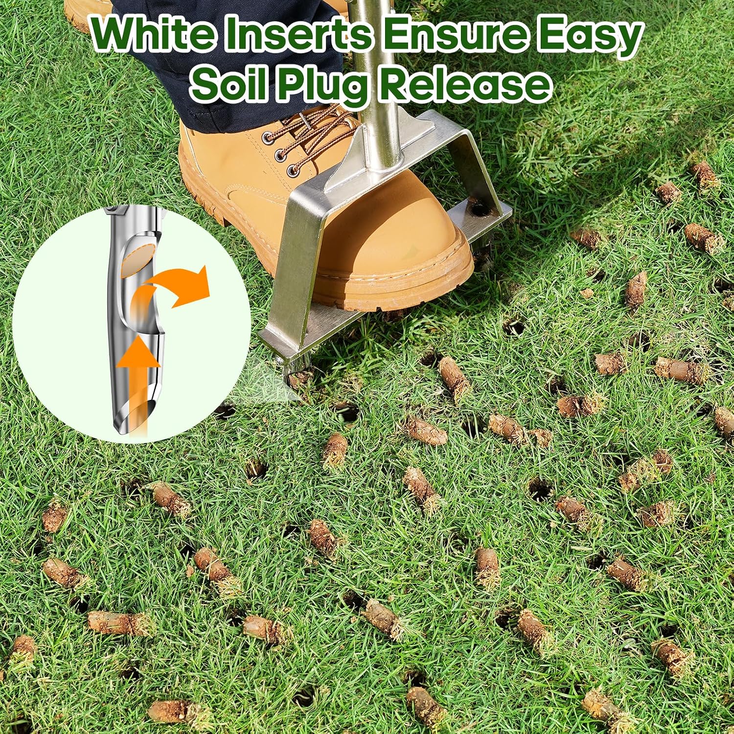Manual Core Aerator Lawn Tool - Lawn Aerator Tool with 3 Hollow Tines, Semi-Assembled Grass Aerator Core Aeration