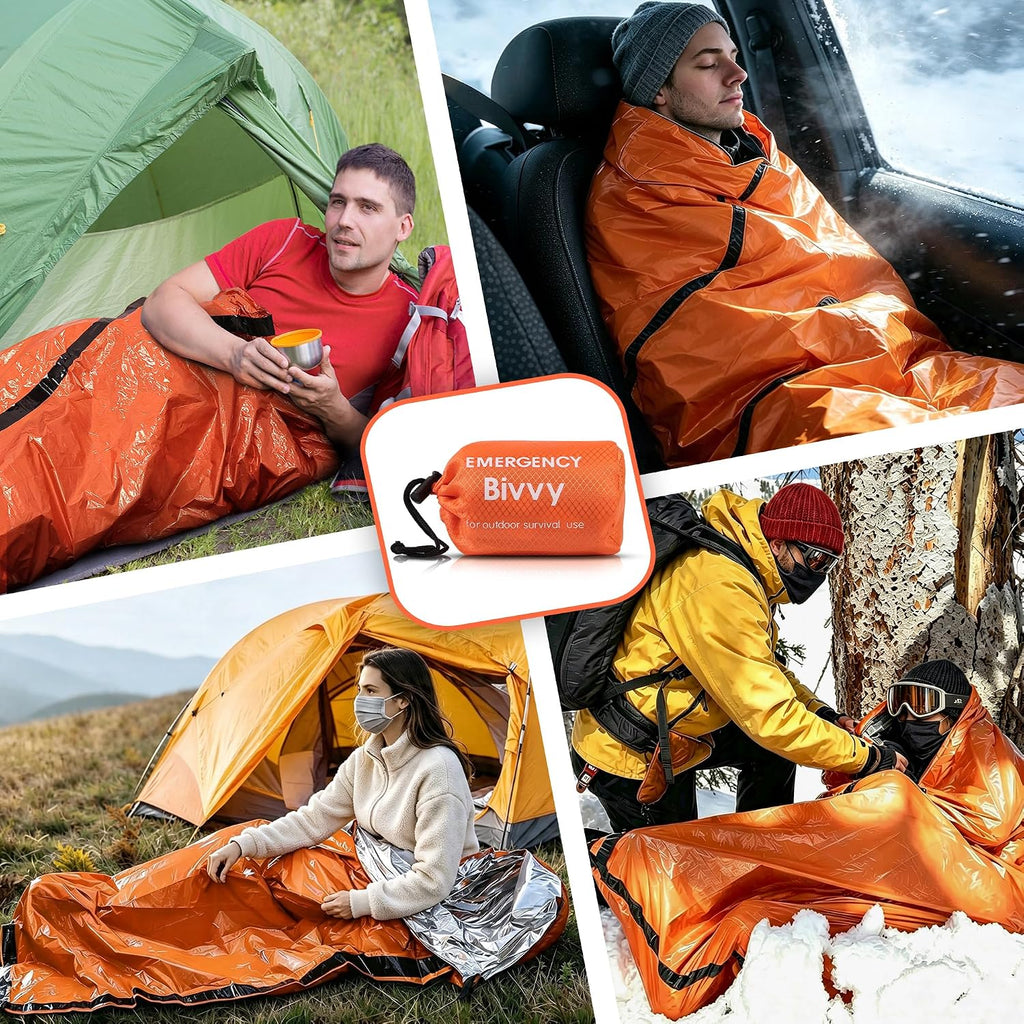 Emergency Sleeping Bag, Survival Bivy Sack Mylar Thermal Emergency Blanket Waterproof Lightweight Portable Shelter