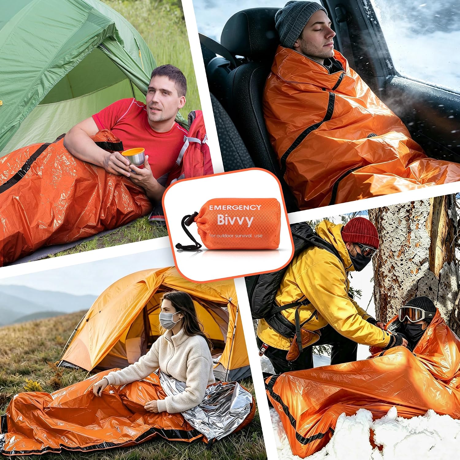 Emergency Sleeping Bag, Survival Bivy Sack Mylar Thermal Emergency Blanket Waterproof Lightweight Portable Shelter