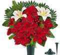 Artificial Cemetery Flowers, Red & White Poinsettia Christmas Bouquet