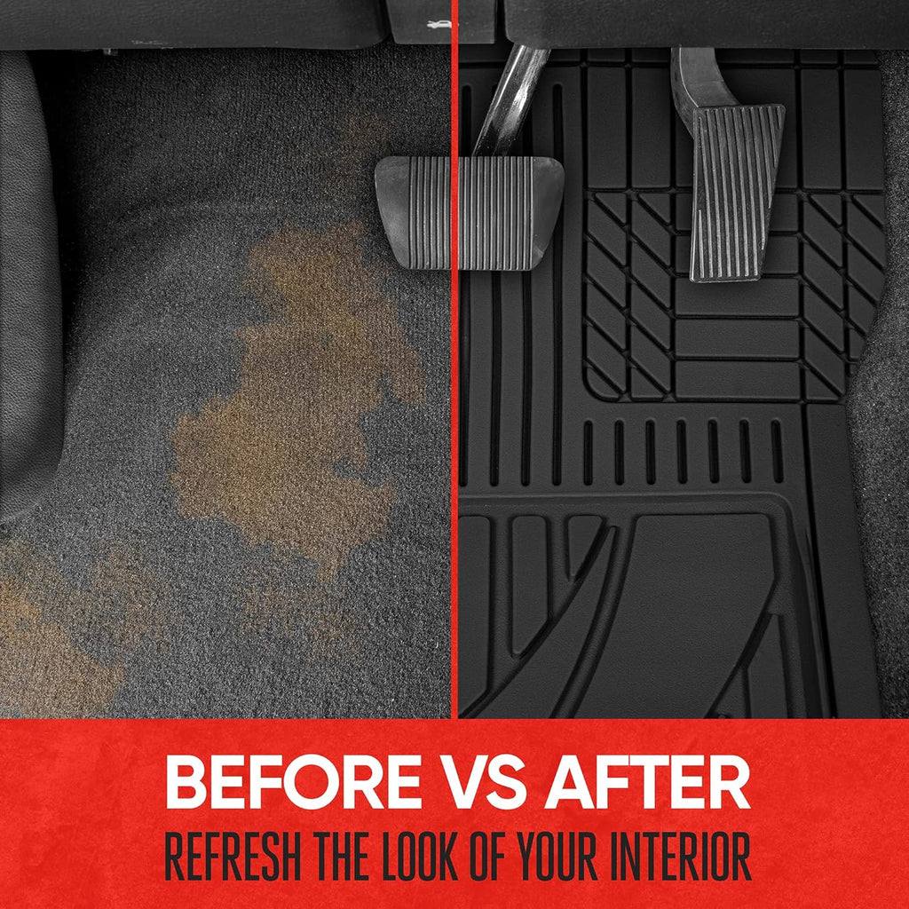 FlexTough Advanced Black Rubber Car Floor Mats – Heavy Duty Trim to Fit All Weather Floor Mats for Cars Truck SUV