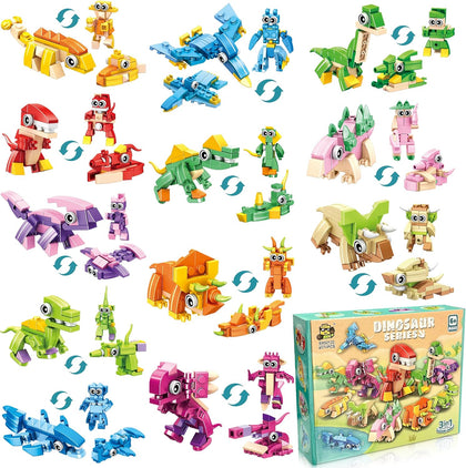 12 Packs Dinosaur Party Favors for Kids - 417 PCS Mini Dinosaur Building Blocks Set Toys for Boys Kids Easter