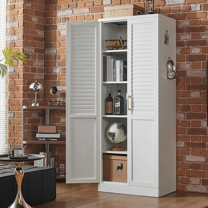 Metal Pantry Cabinet with 4 Adjustable Shelves for Kitchen Storage | Seamless One-Piece Louver Door with