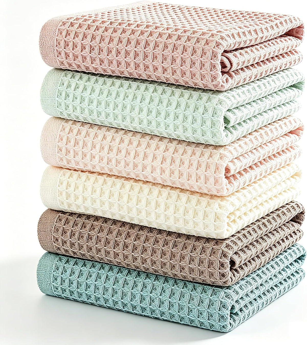 Kitchen Towels Set 6 Pack, 100% Cotton Waffle Weave Dish Cloths & Dish Towels, 13x13 Inch Hand Towels for Kitchen