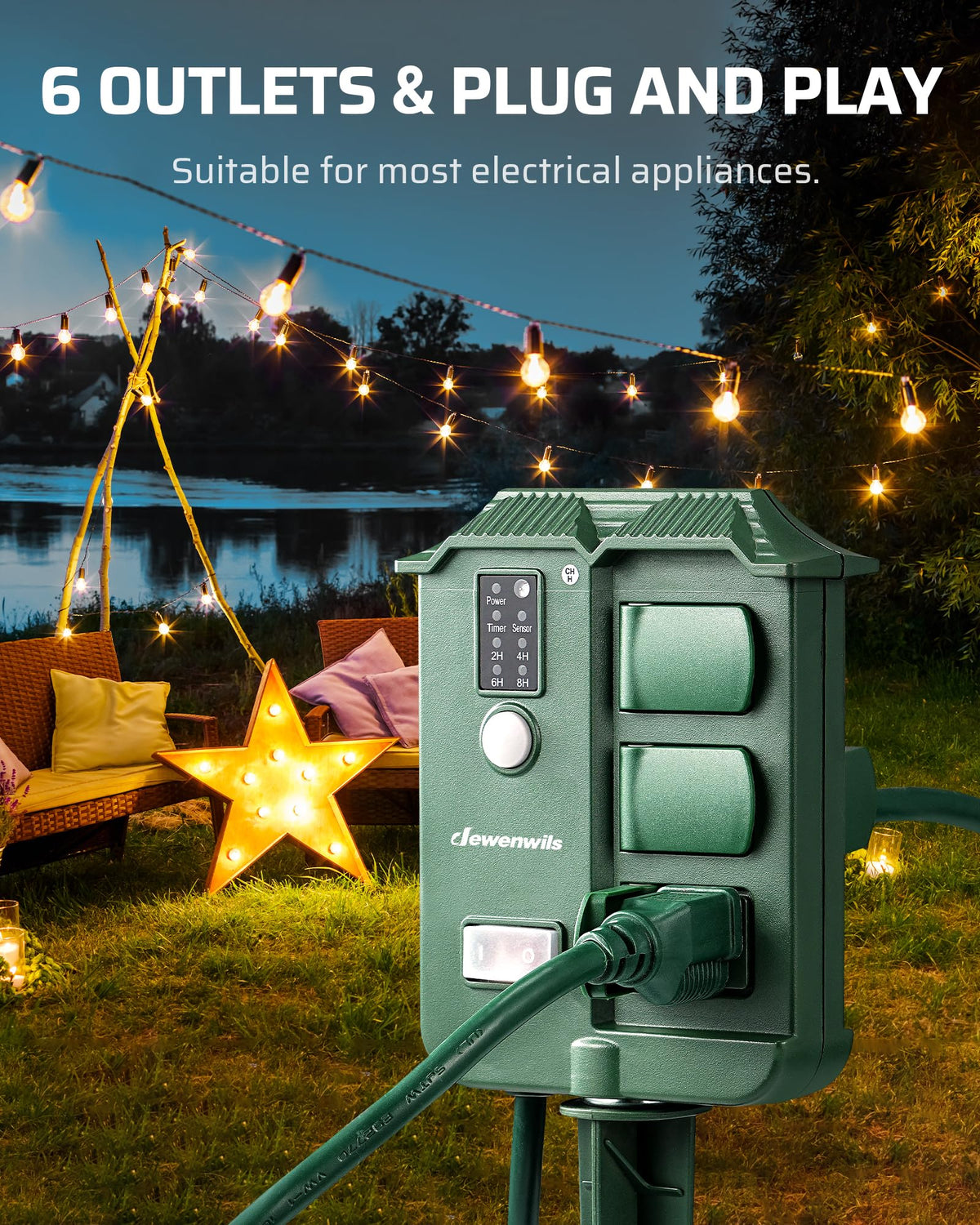 Outdoor Power Stake Timer, Dusk to Dawn Timer with 2 Remotes