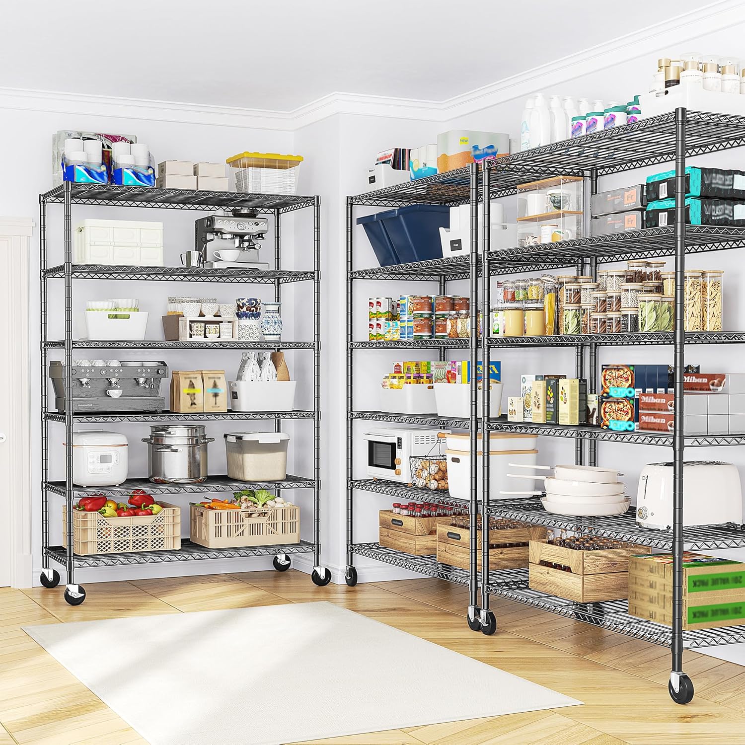 6-Tier Rolling Storage Shelves, 82" H x 45" W x 18" D Adjustable Wire Shelving Unit with Locking Wheels, Heavy-Duty