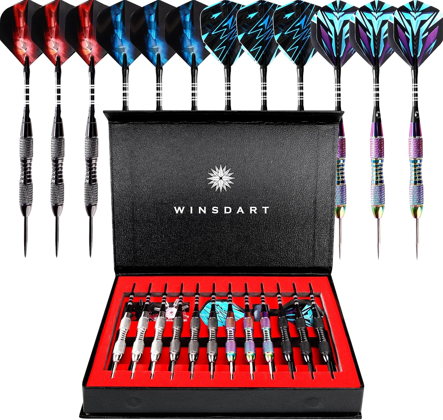 Darts Metal Tip Set Steel Tip Darts 12 pcs Set 22g with Gift Box | Darts for Dartboard with Darts Guide and Gift