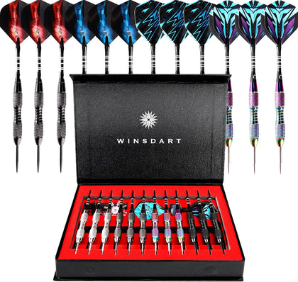 Darts Metal Tip Set Steel Tip Darts 12 pcs Set 22g with Gift Box | Darts for Dartboard with Darts Guide and Gift