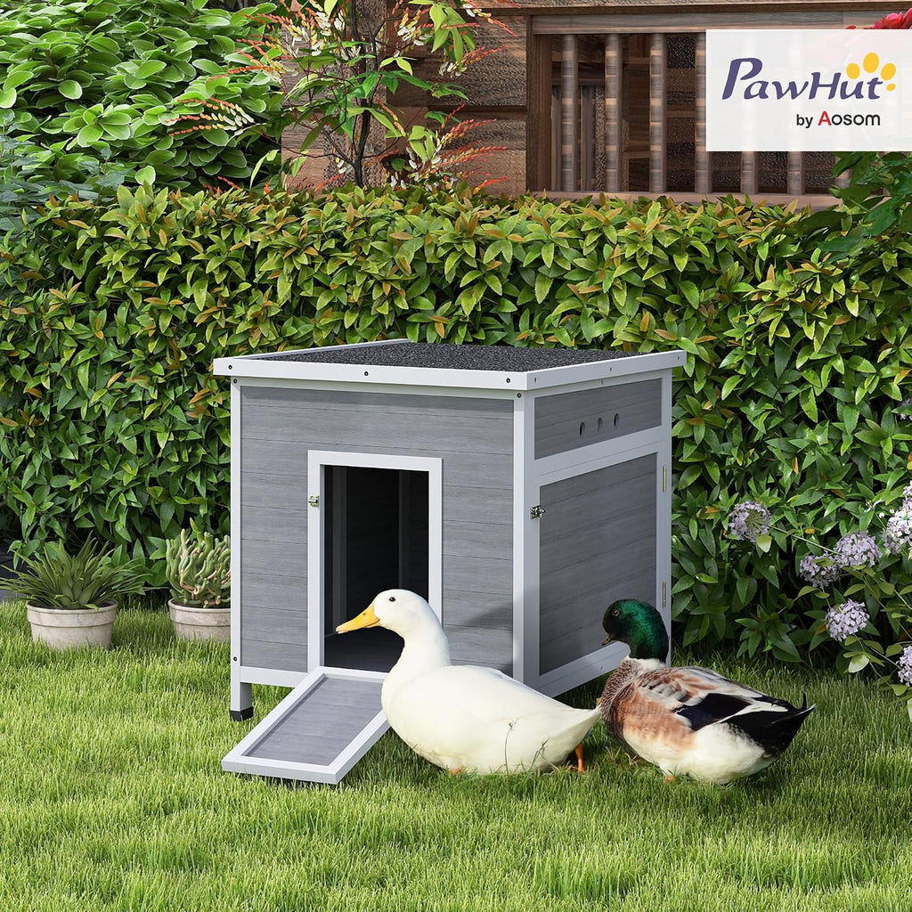Duck Coop, Wooden Chicken House Rabbit Hutch with Openable Roof, Removable Floor, Double Doors, Ramp, Duck House for