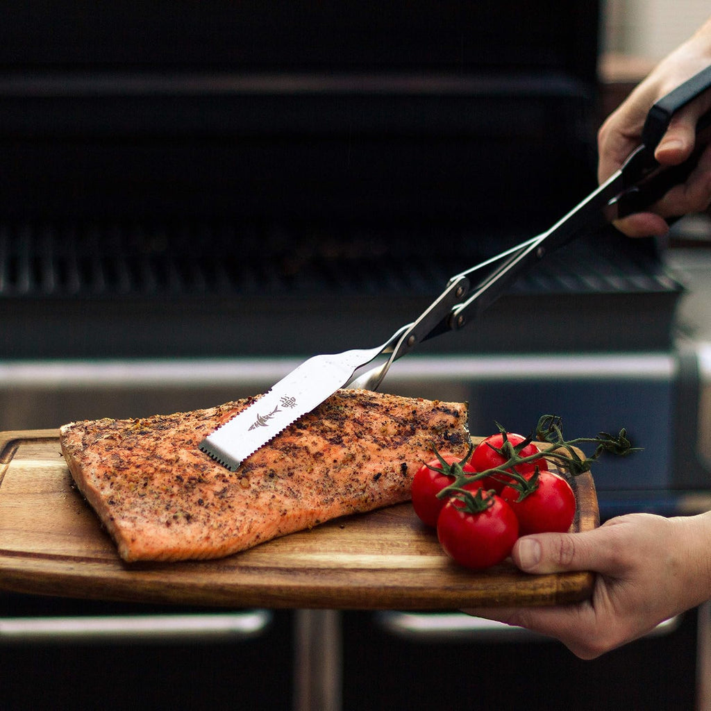 Grill Tongs - 17 inch Black. Professional steak grilling utensil. Long reach Barbeque Grilling Tongs. Ideal for