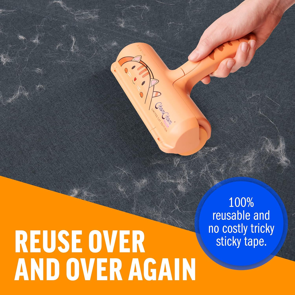 Pet Hair Remover – Original Size Reusable Lint Roller for Cat & Dog Hair on Furniture, Couch, Carpet, Car, Rugs &