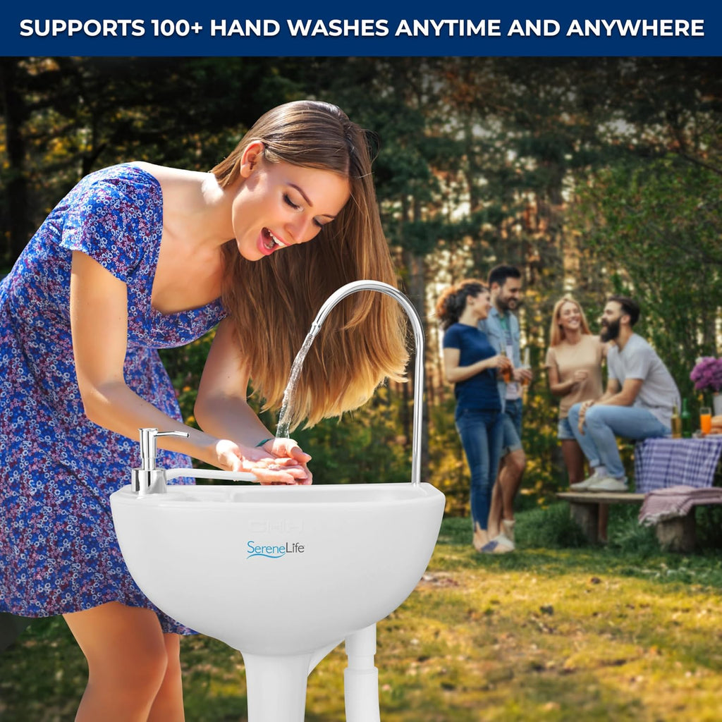 Portable Hand Washing Station, 100+ Hand Washes, Hands-Free Foot Pump, Soap Dispenser, and Drain Hose, Ideal for