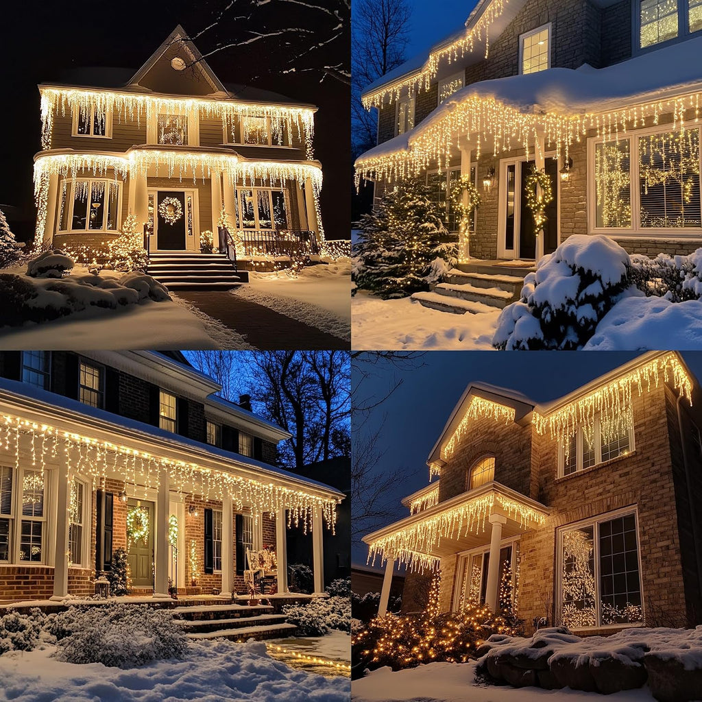 Christmas Icicle Lights, 88.5 FT 1080 LED 8 Modes Curtain Fairy Lights with 180 Drops, Xmas String Lights for Outdoor