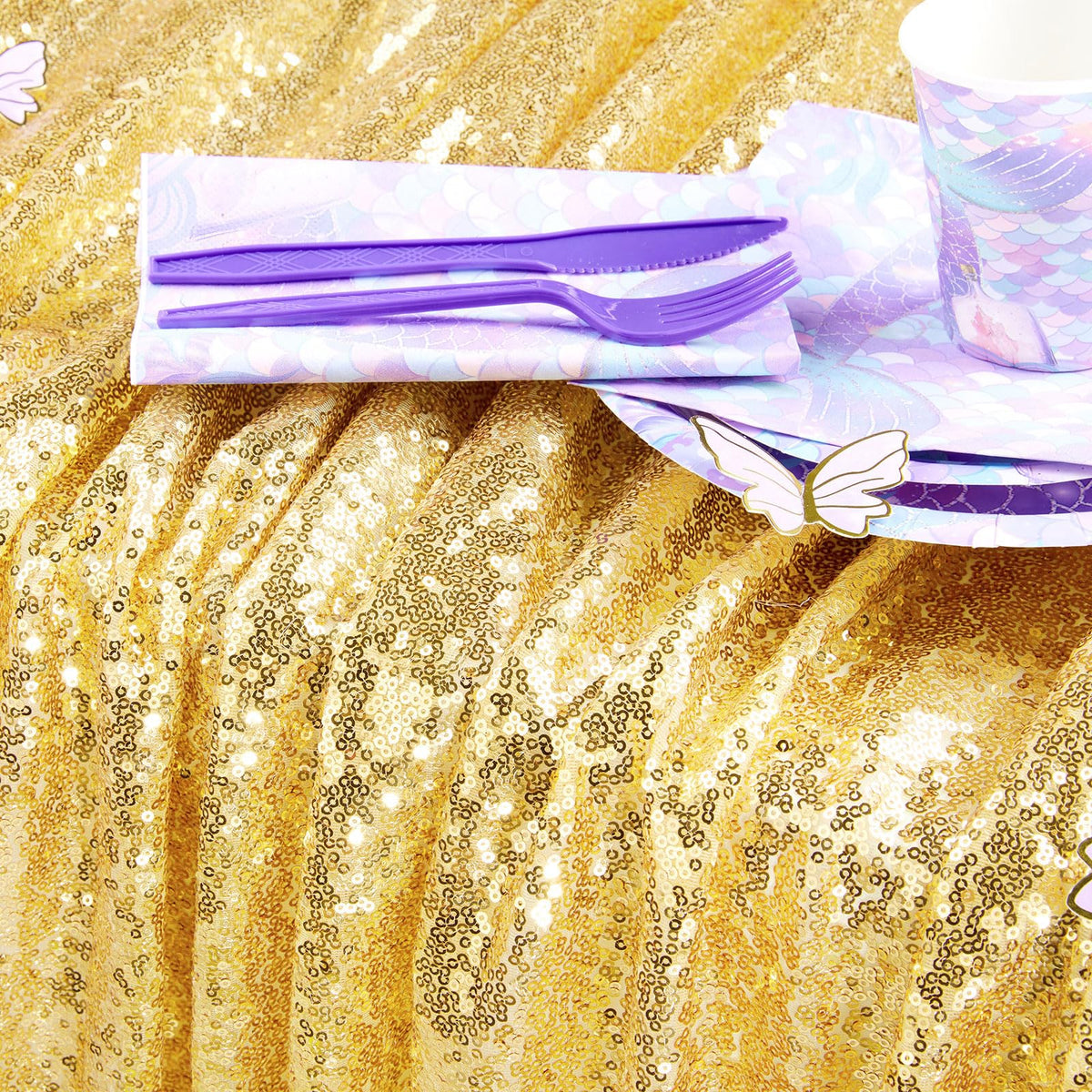 90x132inch Rectangle Sparkly Gold Sequin Tablecloth Wedding Glitter Drapes