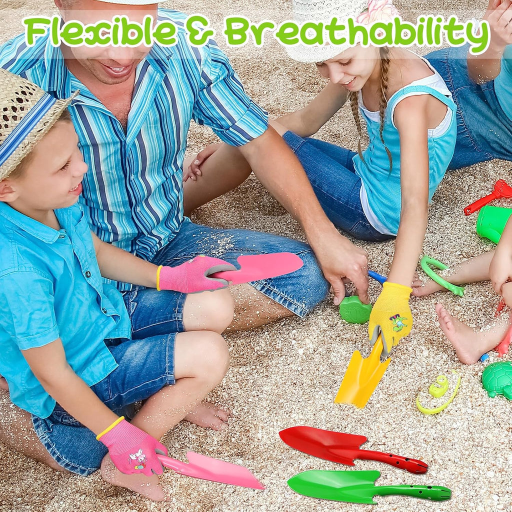 24 Pcs Mini Colorful Metal Hand Shovel and Glove Set Shovel Spade Gloves Digging Trowel Set Kids Gardening Gloves 12