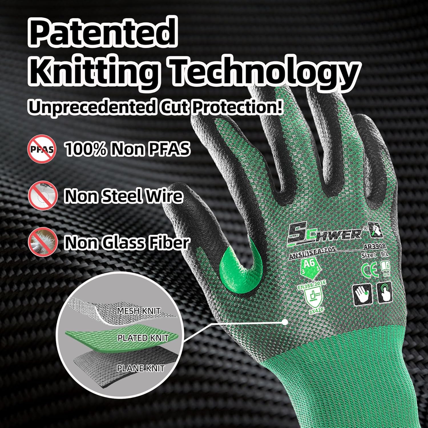 AIR-SKIN ANSI A6 Cut Resistant Gloves, AR3908 Cut Proof Glove, Ultra Thin Cutting Glove with Reinforced Thumb