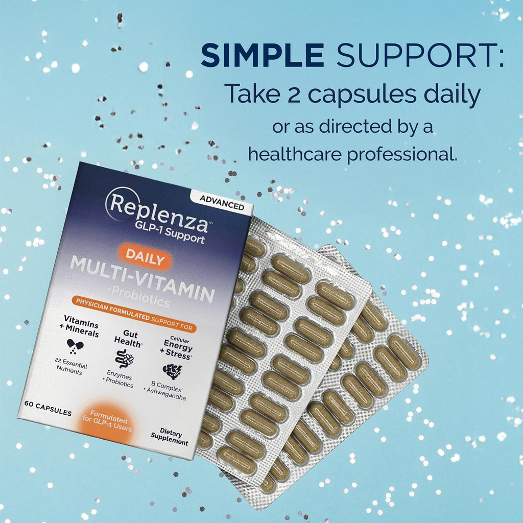 Advanced Multivitamin – Daily Essential Vitamins and Minerals + Probiotics for GLP-1 Support, Gut Health, Stress &