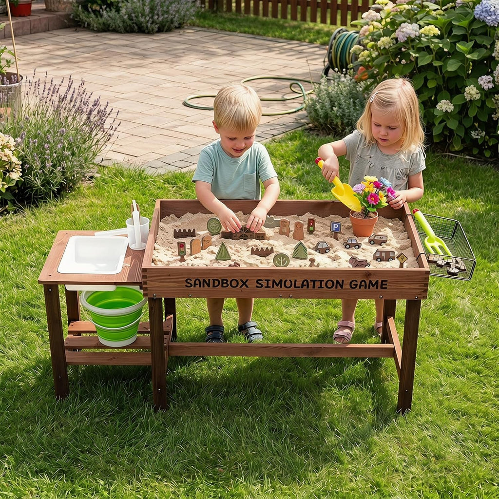 Sensory Table with Water Pump & Sink, Toddler Activity Table with 33 Sand Table Toys, Toy Bucket, Shovel & Rake