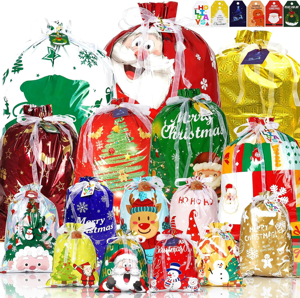 Christmas Drawstring Gift Bags, 38 PCS Gifts Christmas Bags
