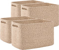 4 Pack Storage Baskets for Organizing, Cube Storage Bins for Shelves, Rectangle Storage Baskets With Handles, Woven