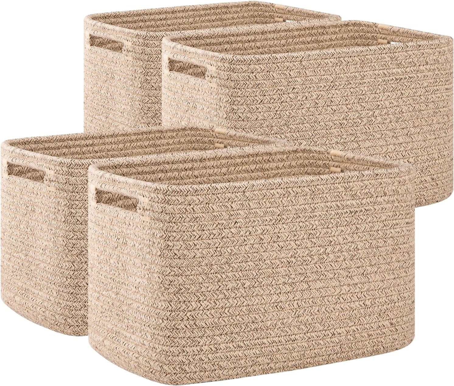 4 Pack Storage Baskets for Organizing, Cube Storage Bins for Shelves, Rectangle Storage Baskets With Handles, Woven
