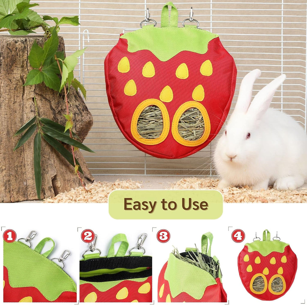 Rabbit Hay Feeder Bag for Cage Guinea Pig Timothy Hay Dispenser Storage Manger Hanging Large Less Waste for Bunny