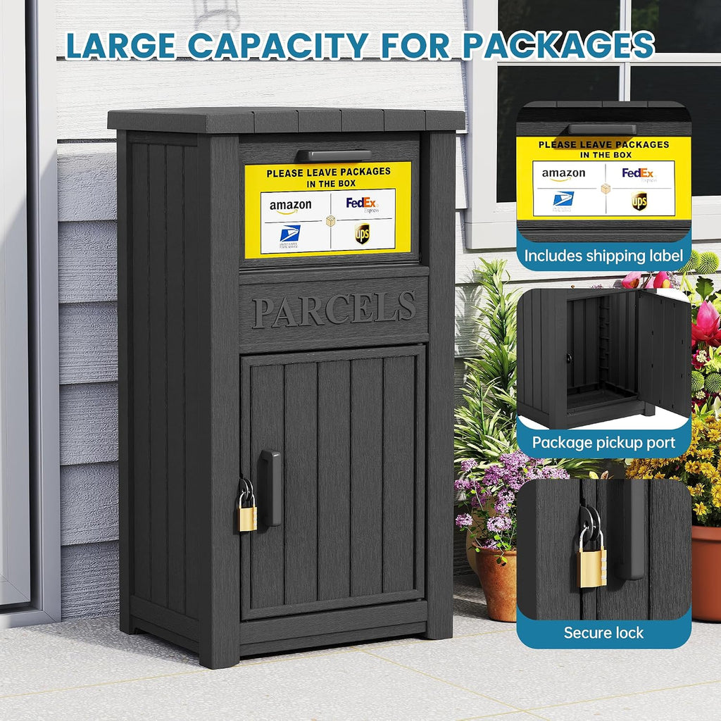 Package Delivery Box for Outside, Parcel Drop Box, Black, 60 Gallon | Large, Lockable & Weatherproof, Anti-Theft