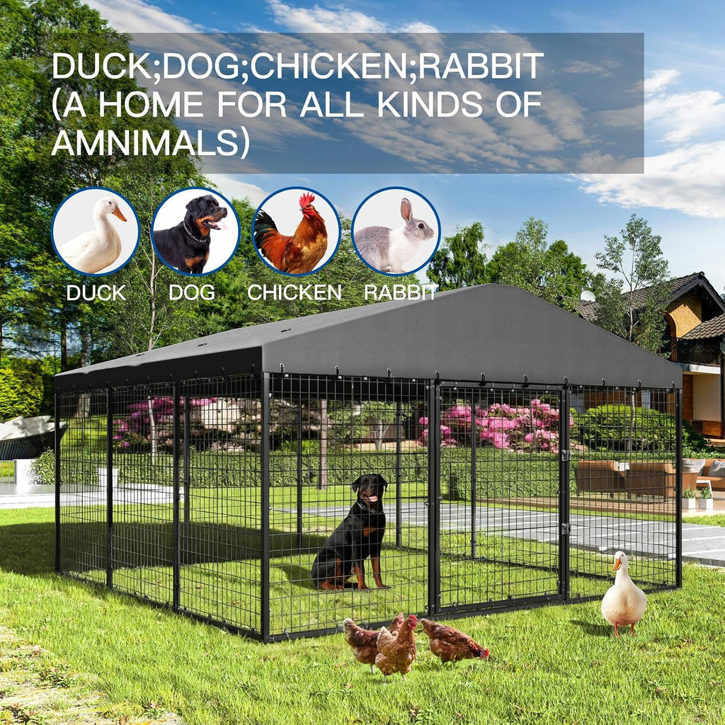 Dog Kennel Outdoor 10 x10 x6 FT, Dog Cage Outdoor for Medium/Large Dogs with Waterproof Roof Double Secure Locks