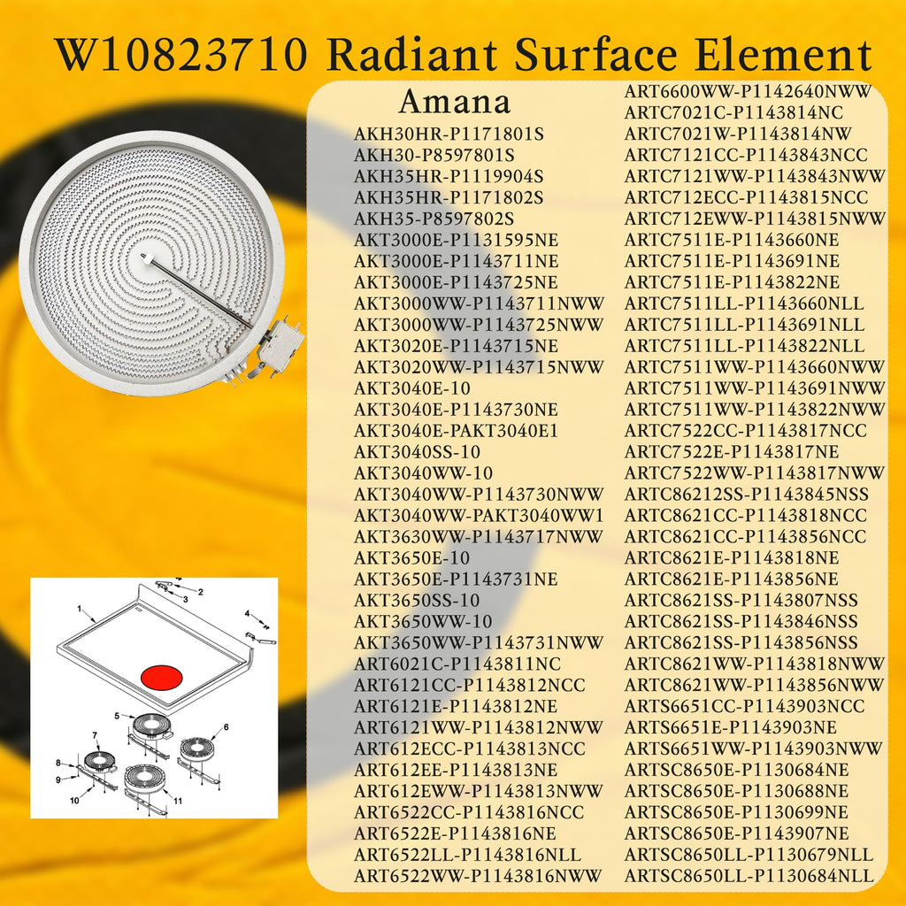 STELPART 12" W10823710 Dual Range Radiant Surface Element for Whirlpool