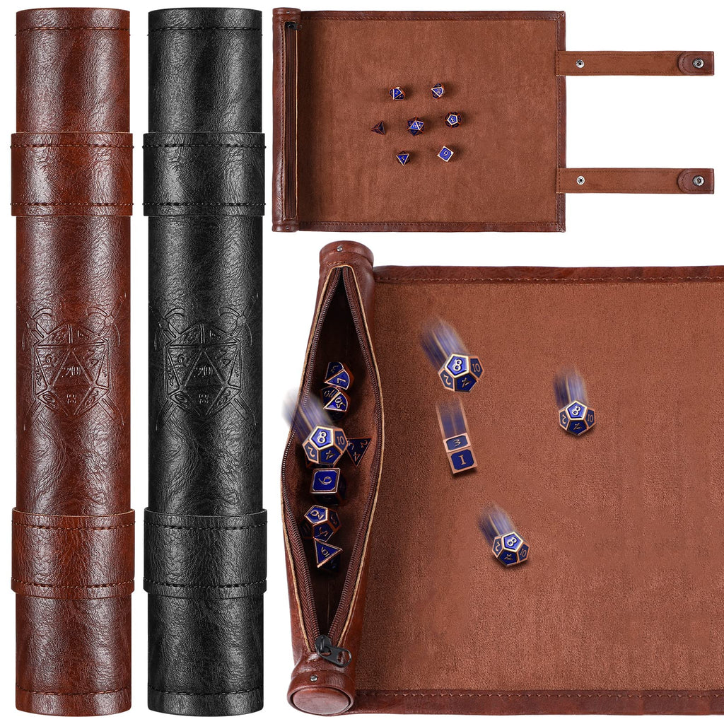 Dice Mat Tray Rolling Mat with Zipper PU Leather Folding Scroll Dice Bag Holder Table Christmas Game