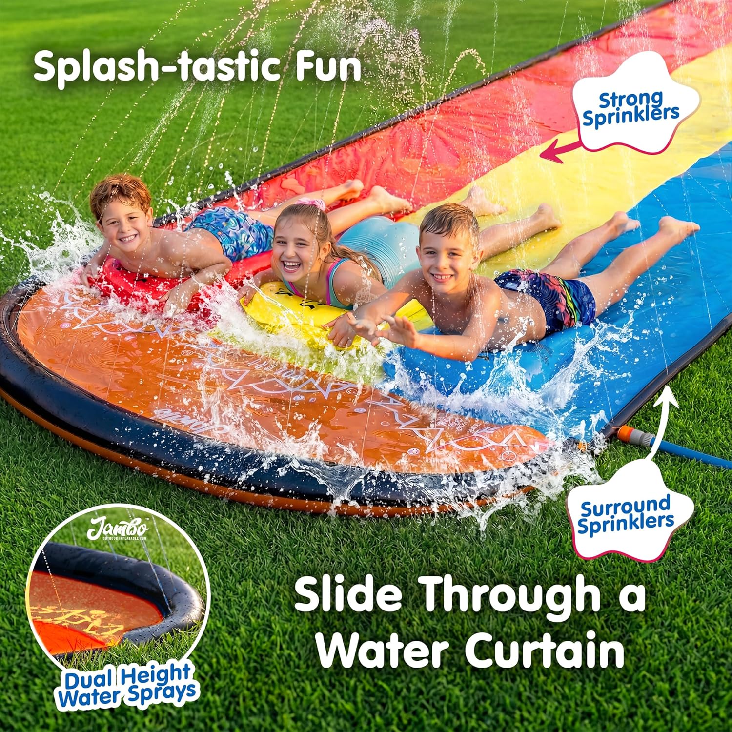 Premium Triple Water Slide with 3 Bodyboards, 20Ft Heavy Duty Slip Splash and Slides-Advanced 3-Way Sprinkler System