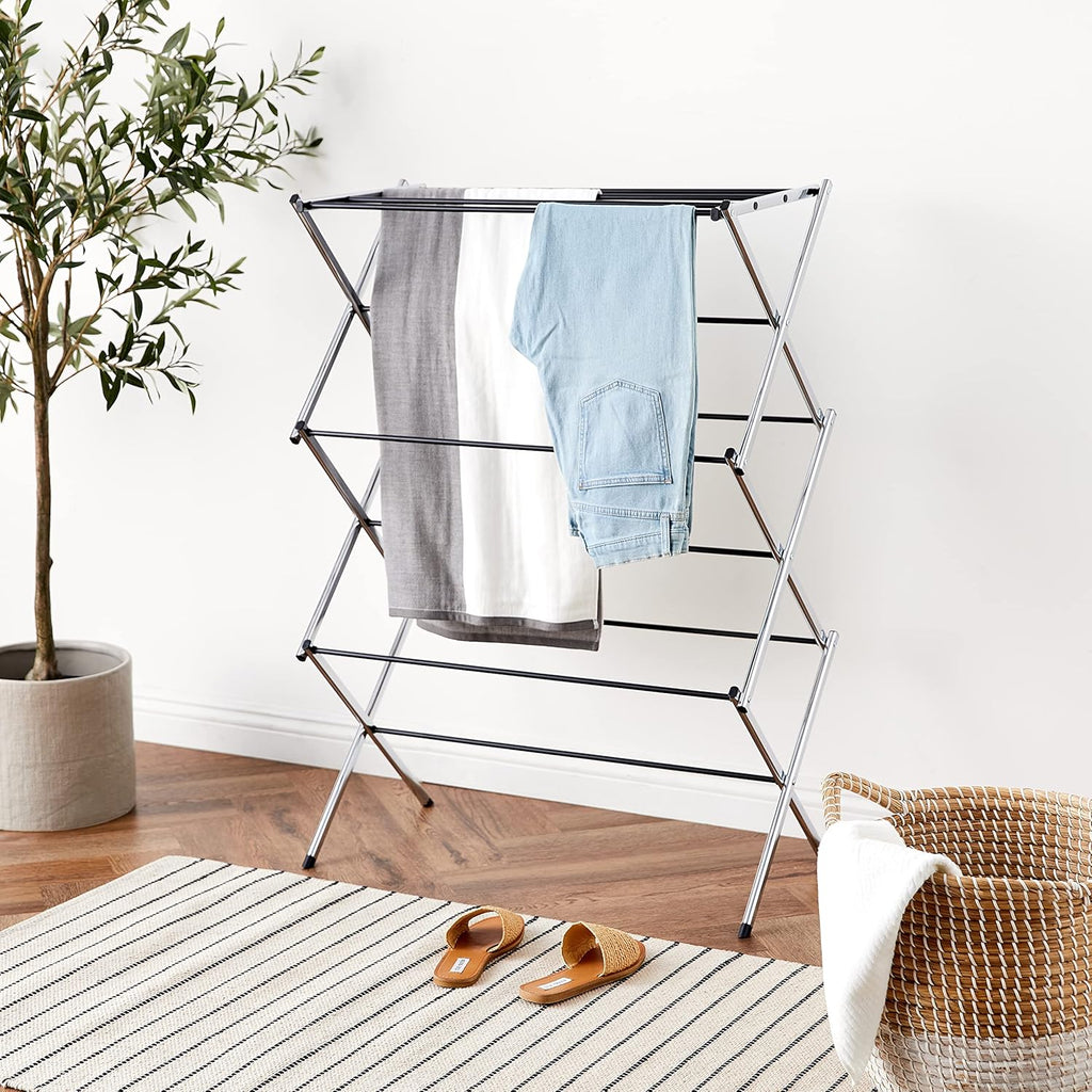 Foldable Portable Metal Clothes Drying Rack for Indoor Air Drying, Energy Saving, 14.5 x 29.5 x 41.8 inches, Chrome