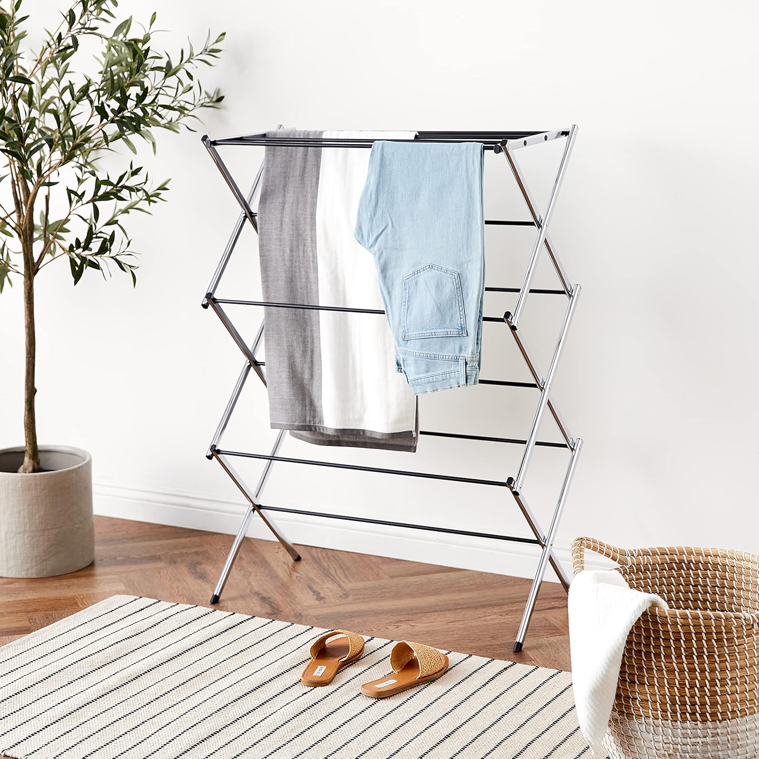Foldable Portable Metal Clothes Drying Rack for Indoor Air Drying, Energy Saving, 14.5 x 29.5 x 41.8 inches, Chrome