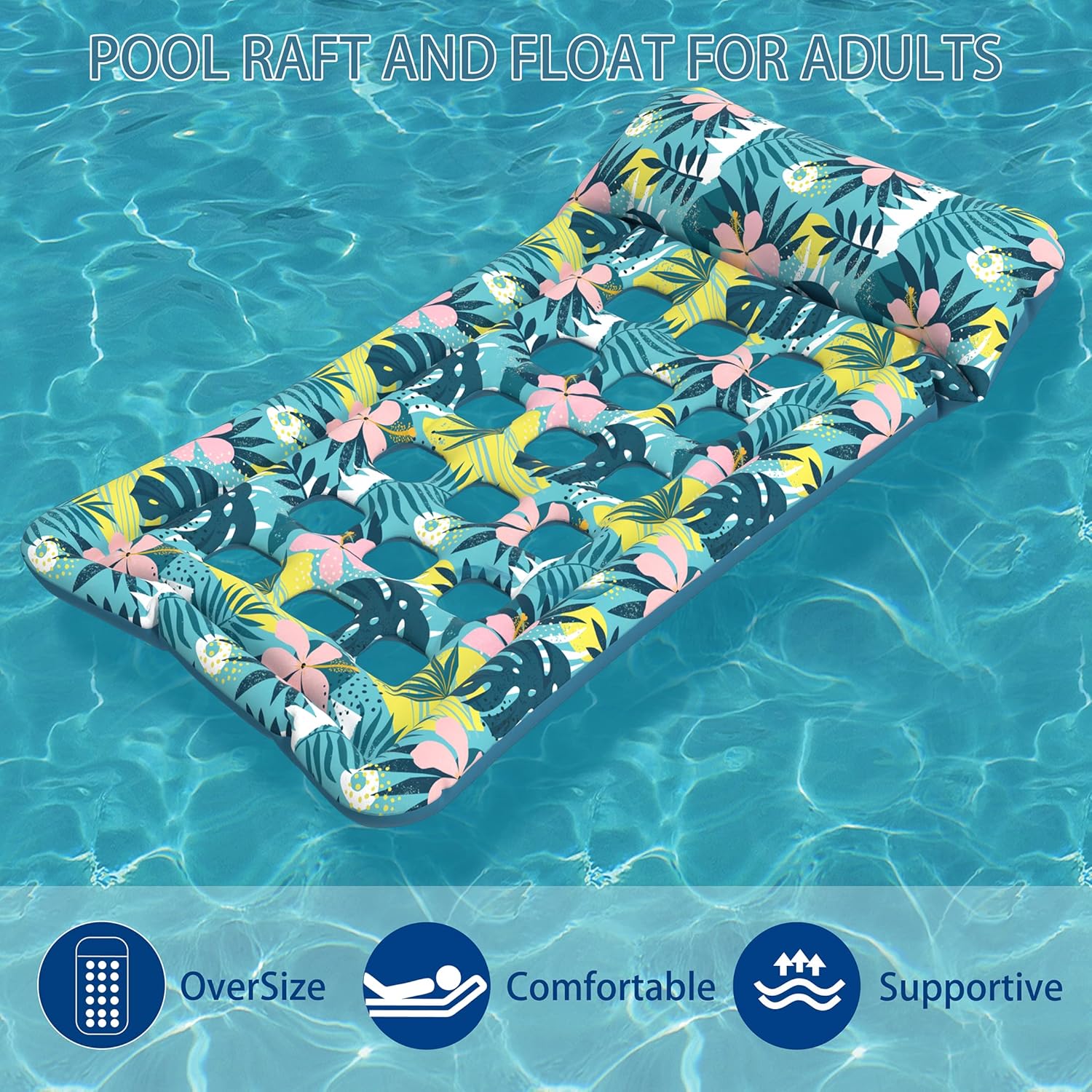 Oversized Pool Floats Lounge 2 Pack 73" X 33", Inflatable Tanning Pool Floaties for Adults, Cooling Pool Raft Lounger