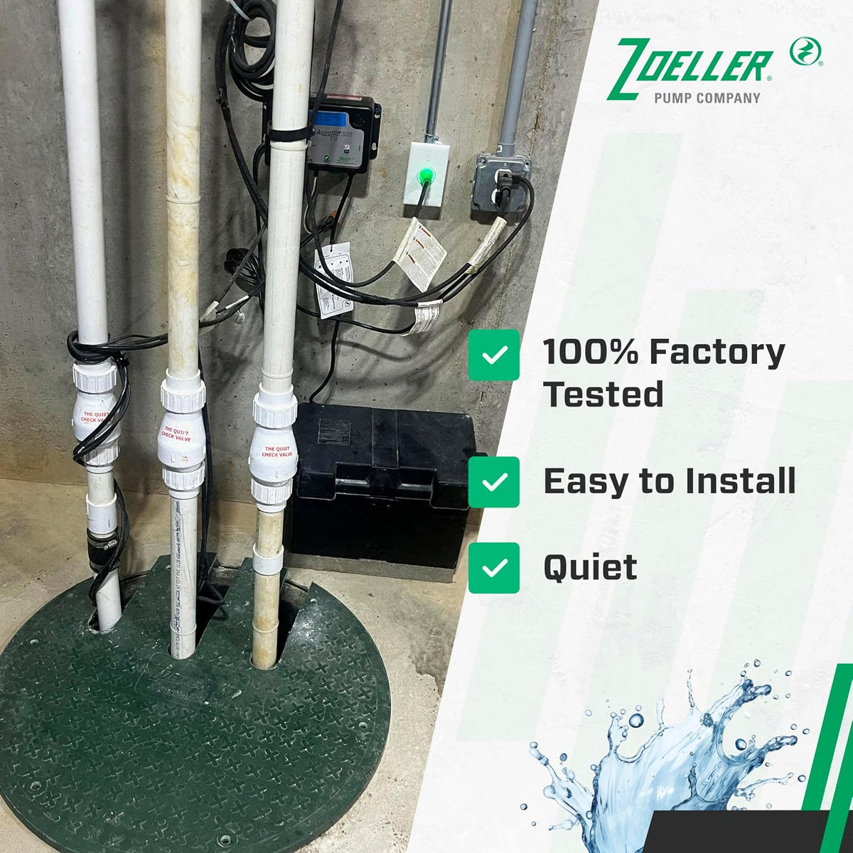 30‑0040 Quiet Check Valve 1-1/2″ PVC Full Flow Solvent‑Weld Union for Sump Pump Discharge – Backflow Prevention