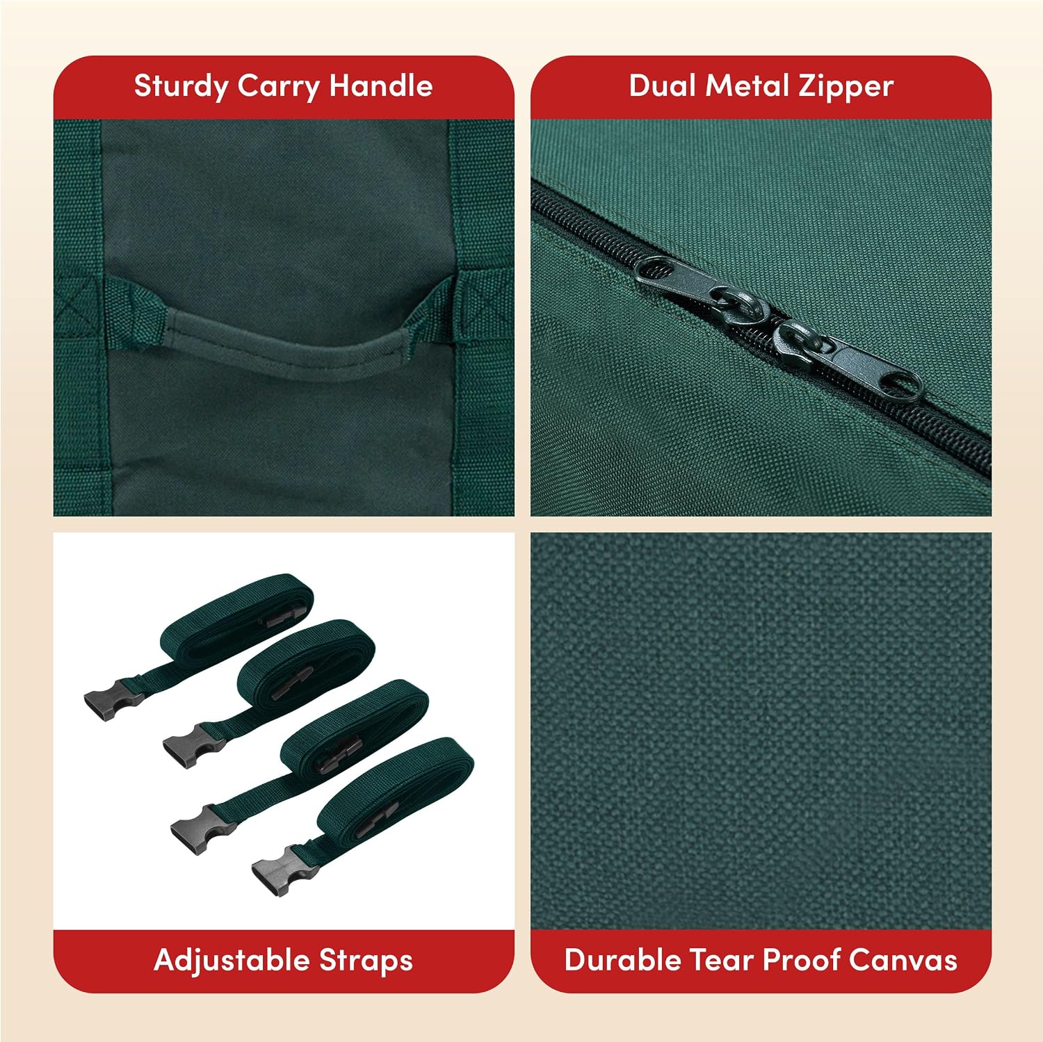 Heavy Duty Canvas Christmas Tree Storage Bag with Straps, fits up to 7.5 ft Tree, Green