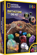 National Geographic Birthstone Dig Kit with 12 Genuine Gemstones for Kids | Real Diamond, Ruby, Sapphire & Pearl