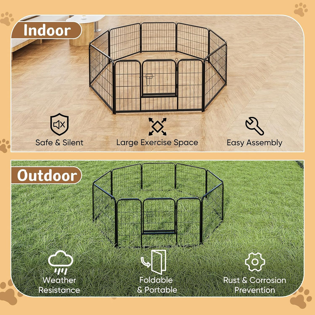 Dog Playpen 32 Inch 8 Panels Indoor Outdoor Metal Pet Fence