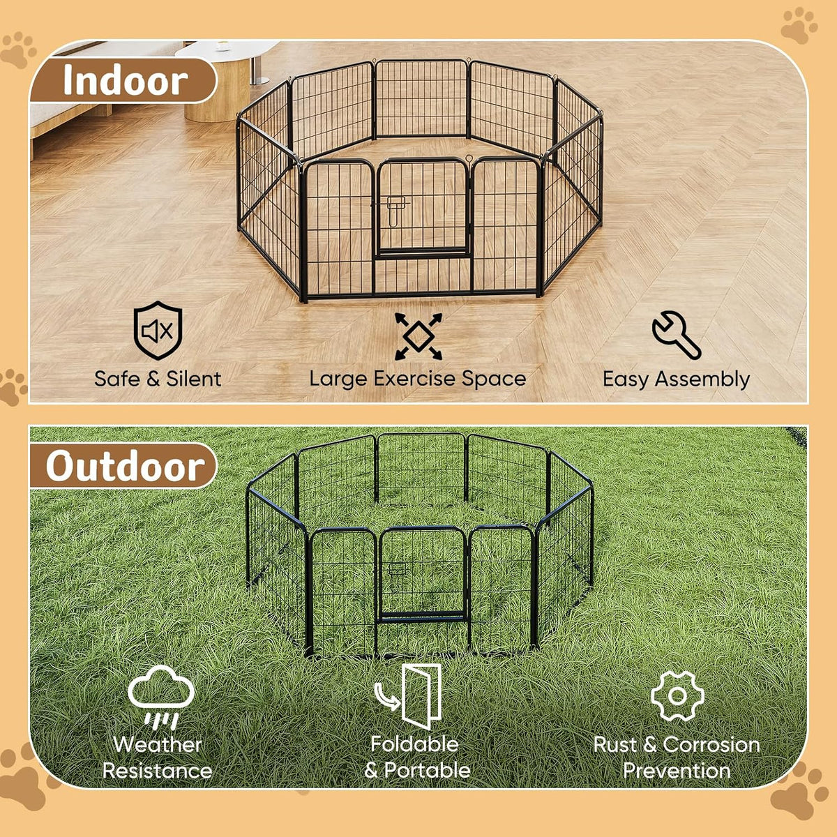 Dog Playpen 32 Inch 8 Panels Indoor Outdoor Metal Pet Fence